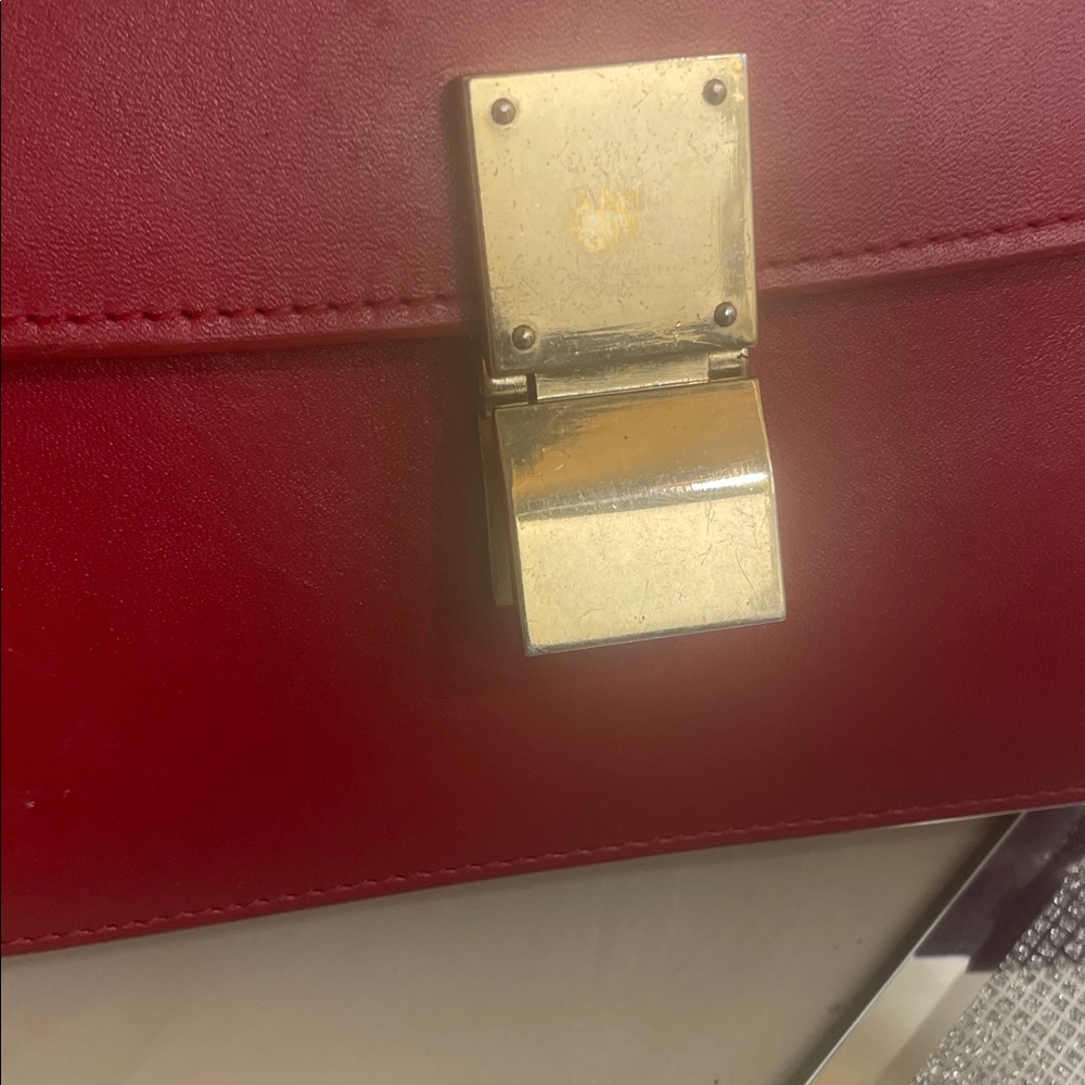 Red Leather Crossbody Bag with Gold-Tone Lock - Picture 2 of 3